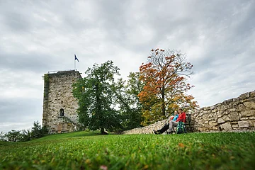 Wanderer an der Burg Pappenheim